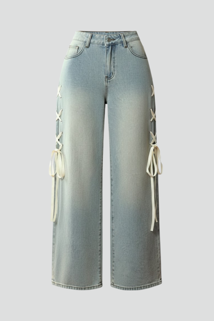 Women’s Straight-Leg Jeans with Side Lacing and Wide Legs
