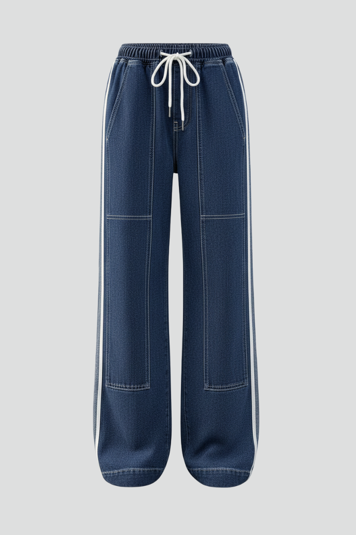 Women’s Straight-Leg Trousers with Drawstring Waist and Side Stripe