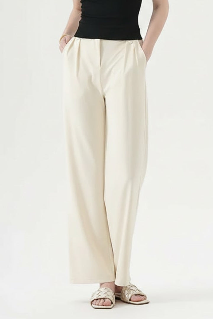 Women’s Straight-Leg Trousers with Pleated Waist and Pockets