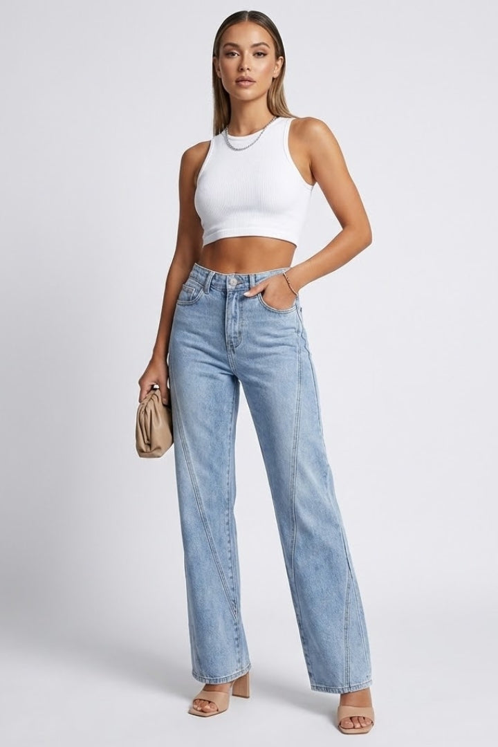 Women’s Straight Leg Jeans with High Waist and Pockets