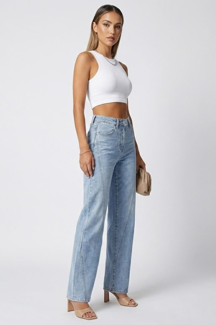 Women’s Straight Leg Jeans with High Waist and Pockets