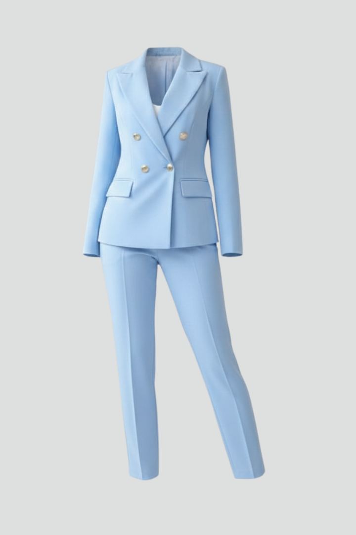 Women’s Suit Set with Buttoned Jacket and Straight-Leg Trousers