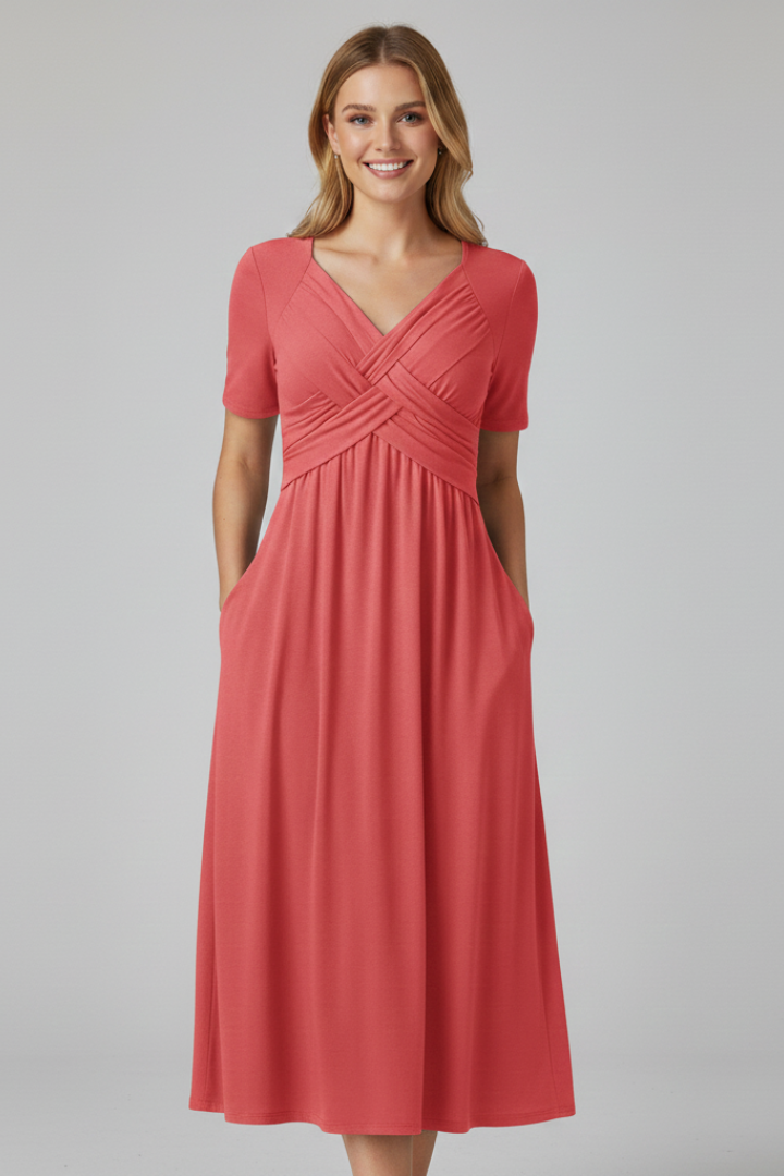 Women’s Summer Dress with V-neck and Short Sleeves