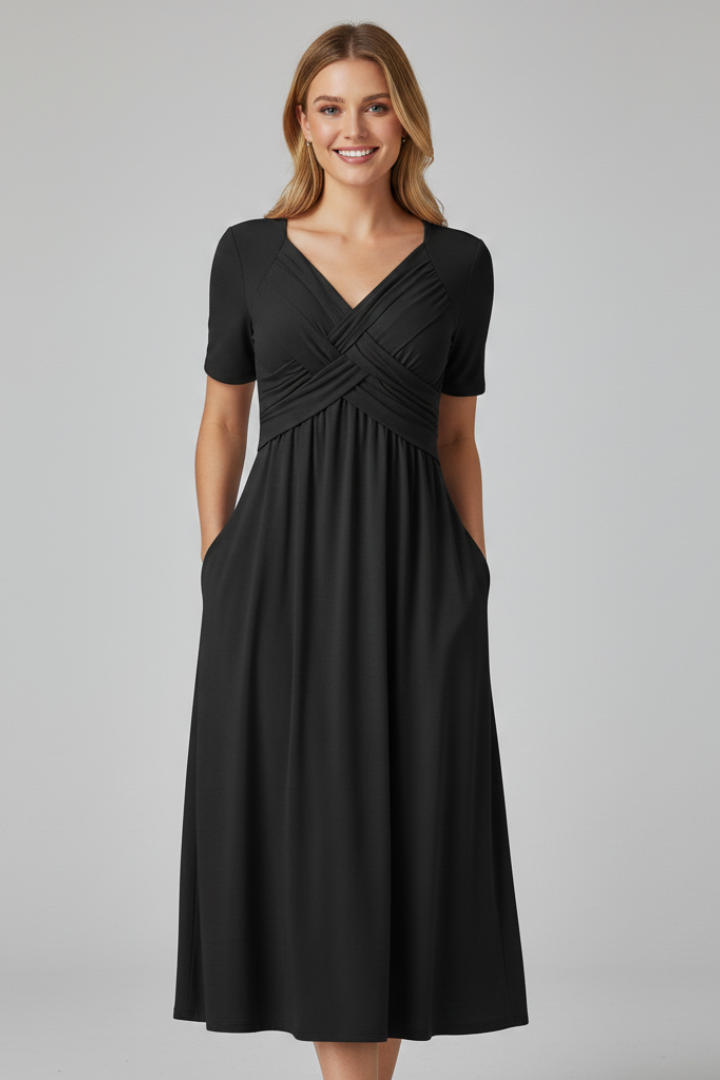 Women’s Summer Dress with V-neck and Short Sleeves