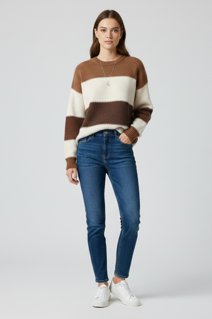 Women’s Sweater with Striped Surface and Relaxed Shape