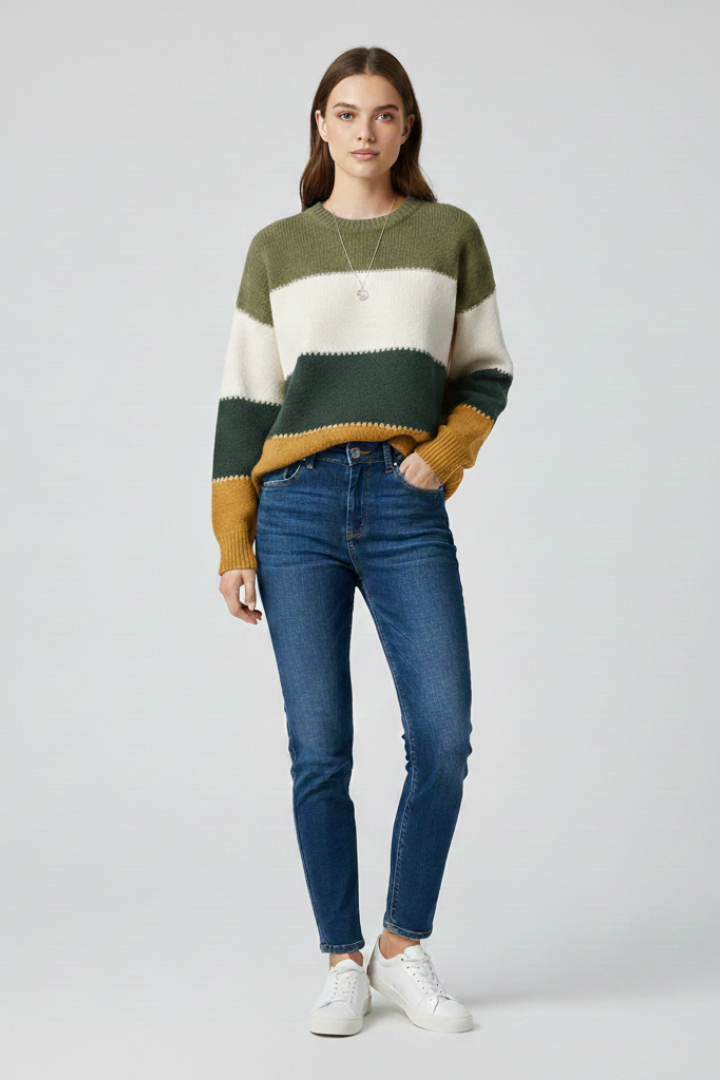 Women’s Sweater with Striped Surface and Relaxed Shape