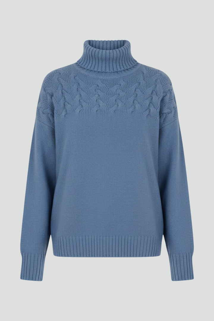 Women’s Sweater with Turtleneck and Textured Cable Pattern
