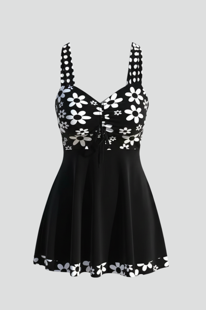 Women’s Swim Dress with Halter Neck and Printed Surface