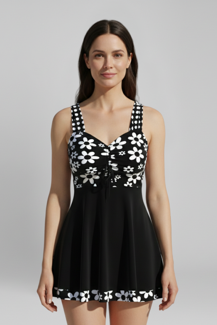 Women’s Swim Dress with Halter Neck and Printed Surface