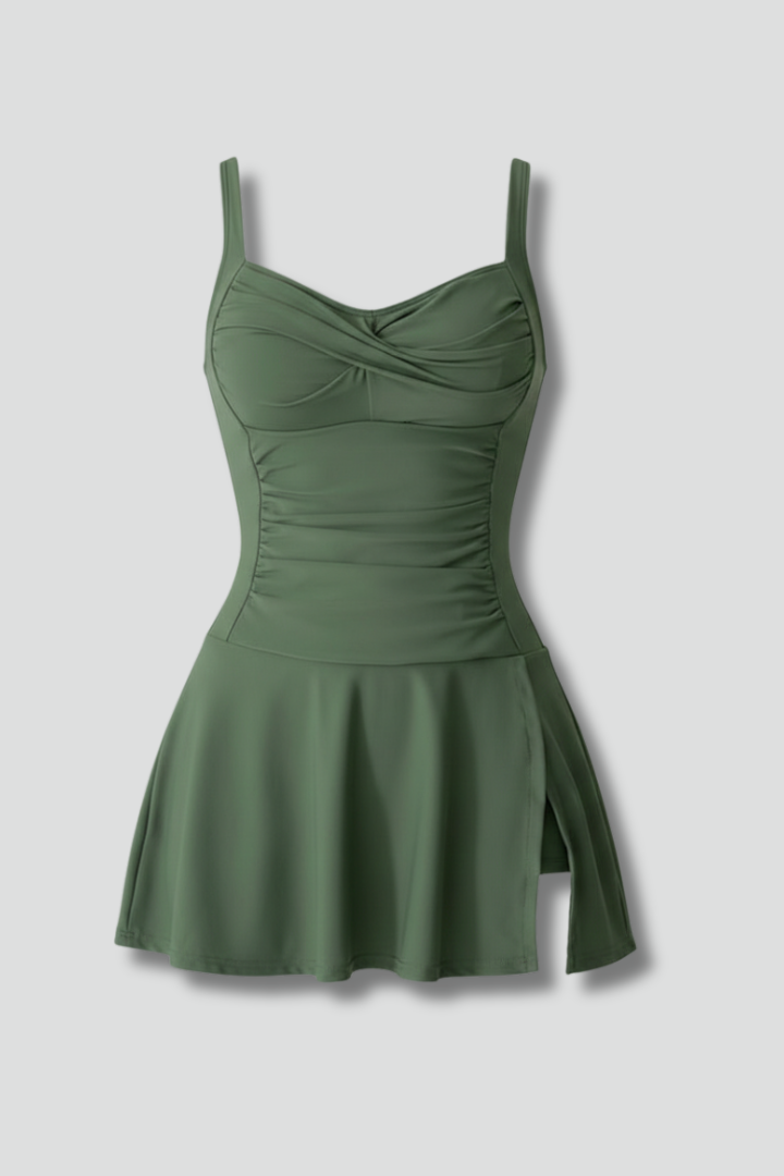 Women’s Swimdress with Sweetheart Neck and Flared Skirt