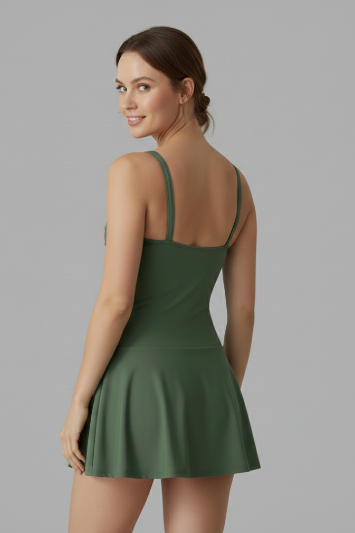 Women’s Swimdress with Sweetheart Neck and Flared Skirt