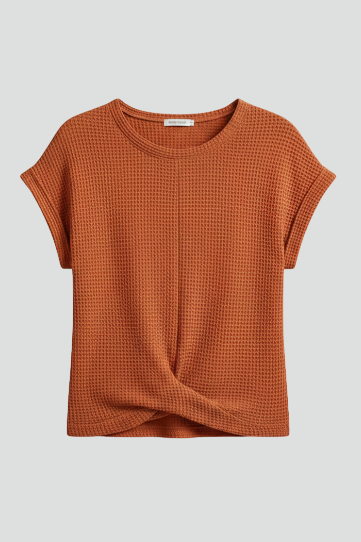 Women’s T-Shirt with Boat Neckline and Textured Surface