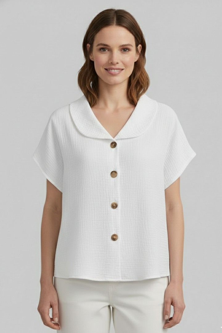 Women’s T-Shirt with Button Front and Textured Surface