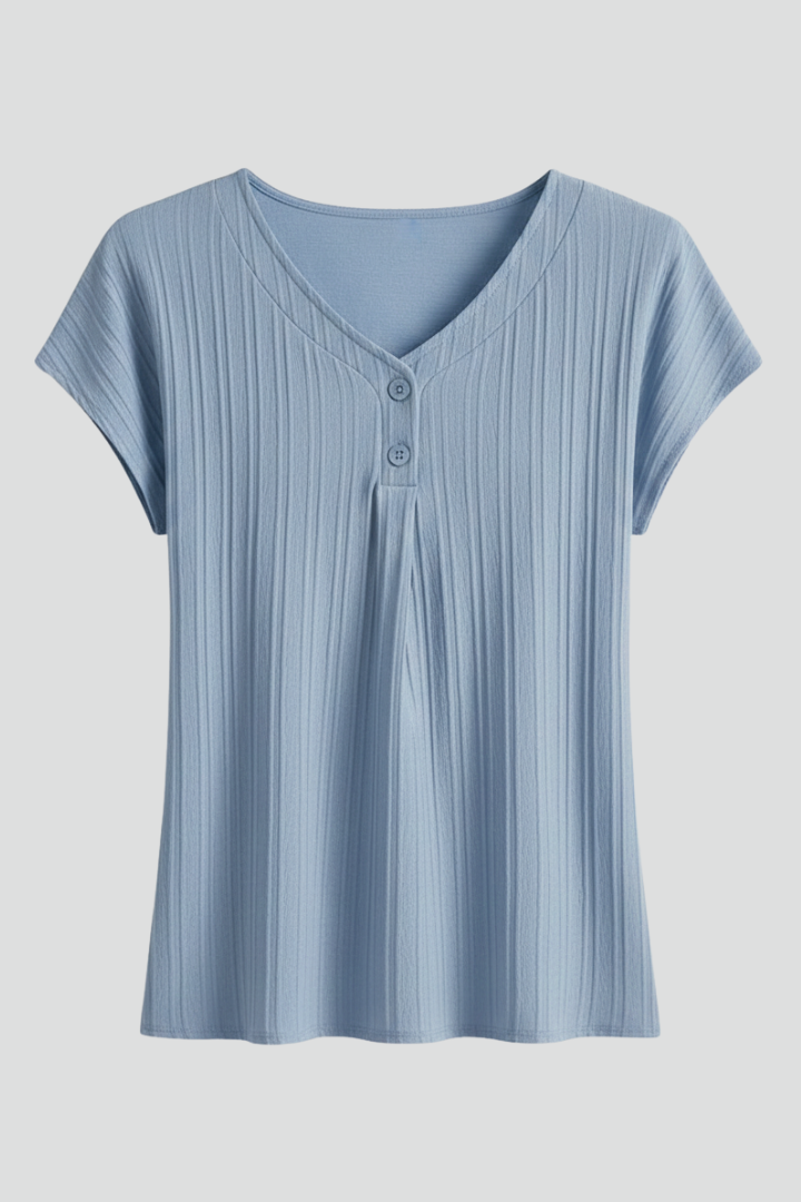 Women’s T-Shirt with Button Placket and Ribbed Surface