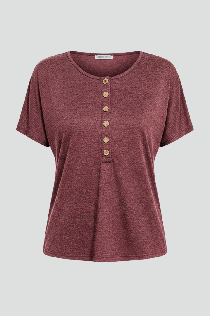 Women’s T-Shirt with Button Placket and Ribbed Surface