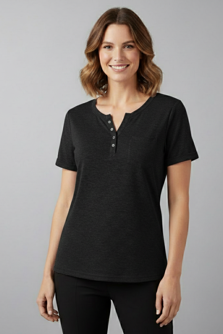 Women’s T-Shirt with Button Placket and Short Sleeves
