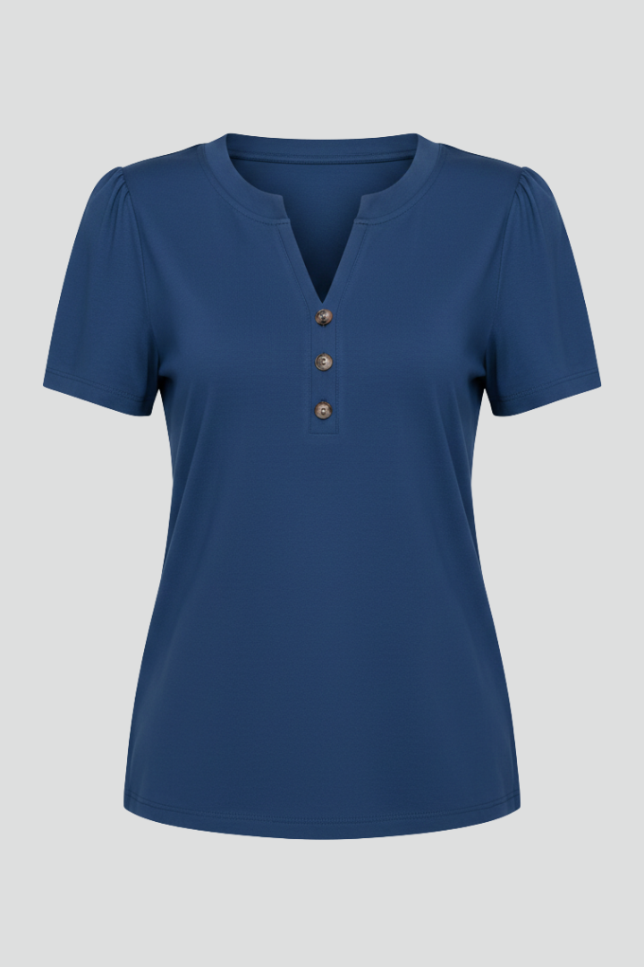 Women’s T-Shirt with Button Placket and Short Sleeves