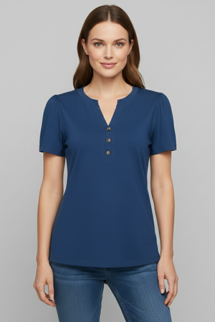 Women’s T-Shirt with Button Placket and Short Sleeves