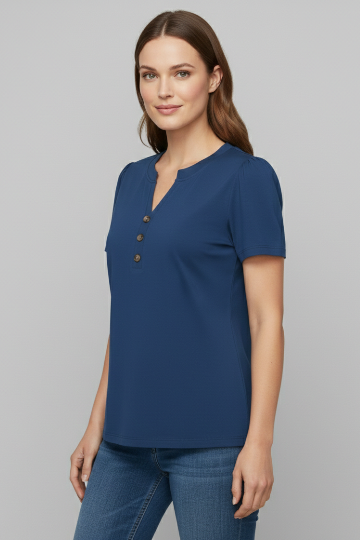 Women’s T-Shirt with Button Placket and Short Sleeves