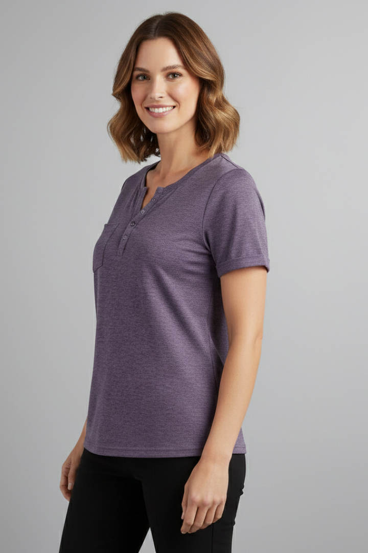 Women’s T-Shirt with Button Placket and Short Sleeves