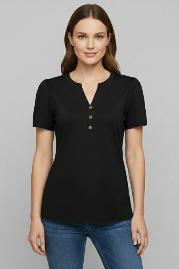 Women’s T-Shirt with Button Placket and Short Sleeves