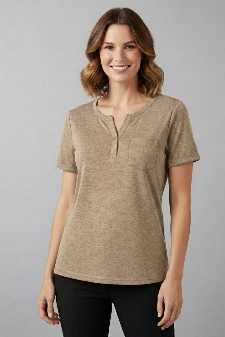 Women’s T-Shirt with Button Placket and Short Sleeves