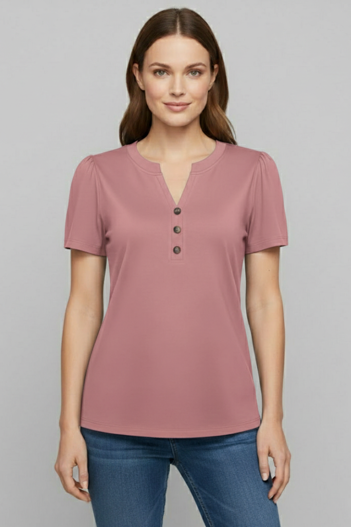 Women’s T-Shirt with Button Placket and Short Sleeves
