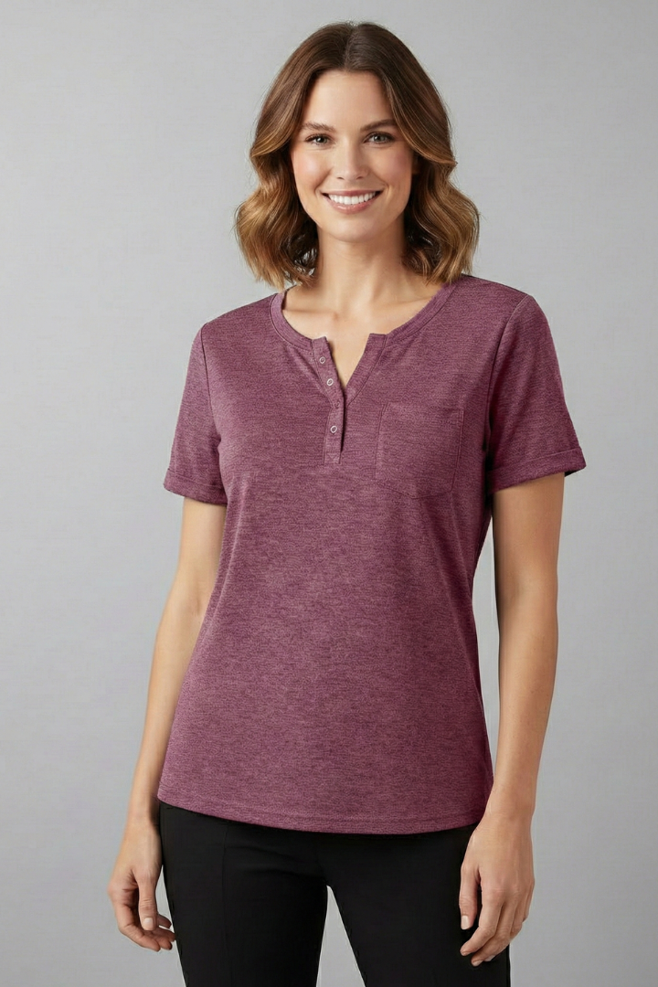 Women’s T-Shirt with Button Placket and Short Sleeves