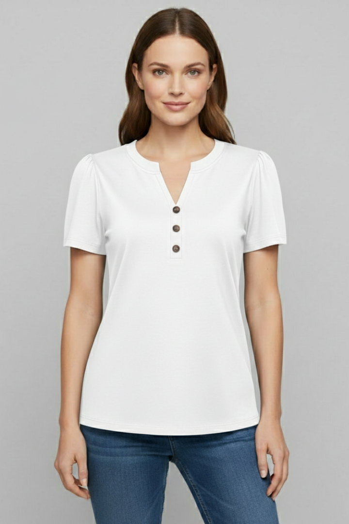 Women’s T-Shirt with Button Placket and Short Sleeves