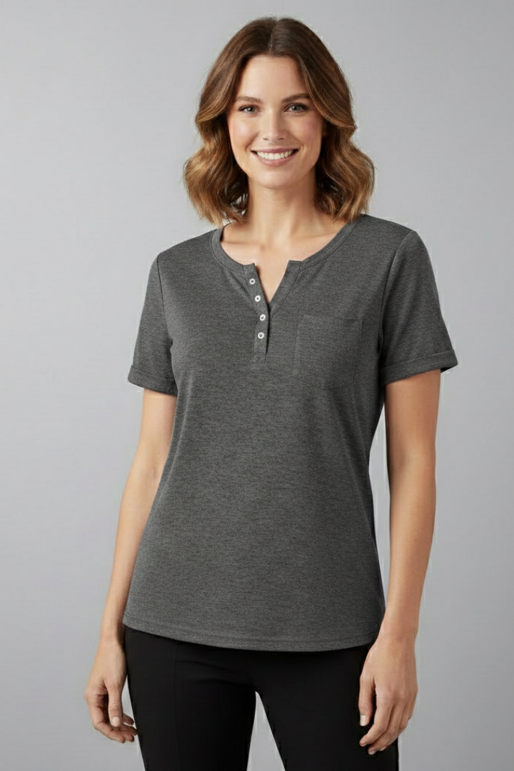 Women’s T-Shirt with Button Placket and Short Sleeves