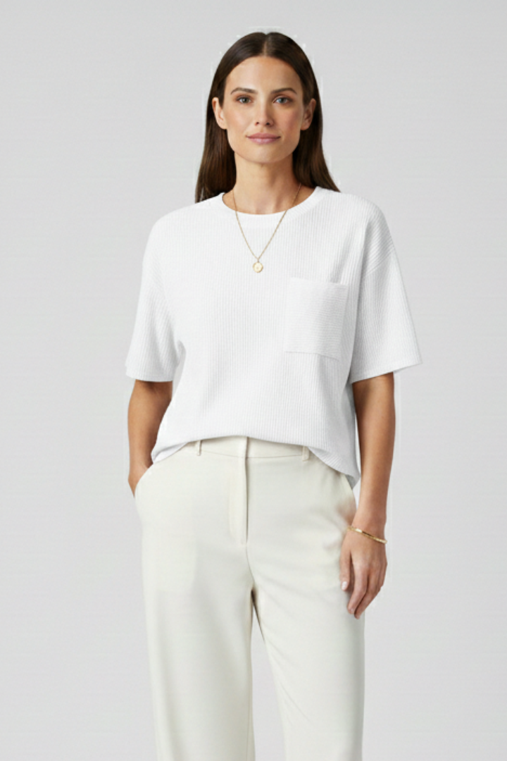 Women’s T-Shirt with Chest Pocket and Textured Surface