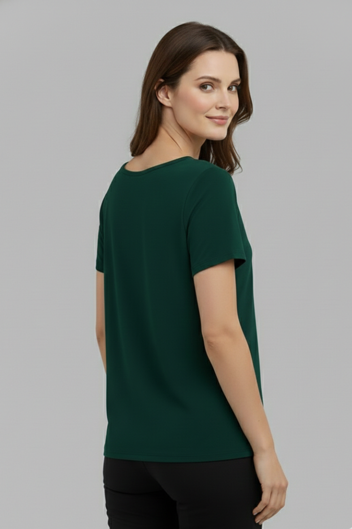 Women’s T-Shirt with Cold Shoulder and Floral Applique