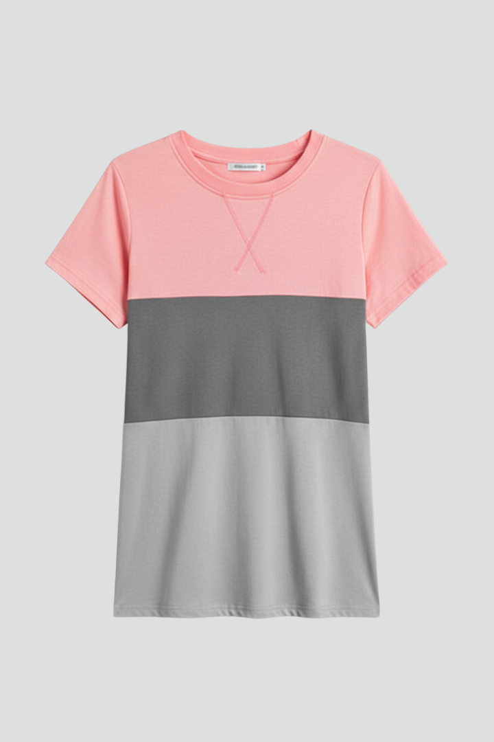 Women’s T-Shirt with Colour Block Panels and Short Sleeves