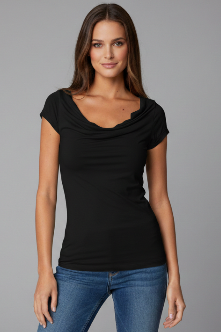 Women’s T-Shirt with Cowl Neckline and Short Sleeves