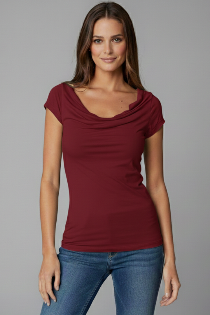 Women’s T-Shirt with Cowl Neckline and Short Sleeves