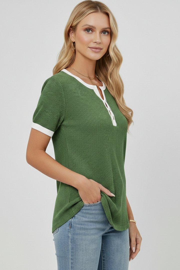 Women’s T-Shirt with Henley Neckline and Button Placket