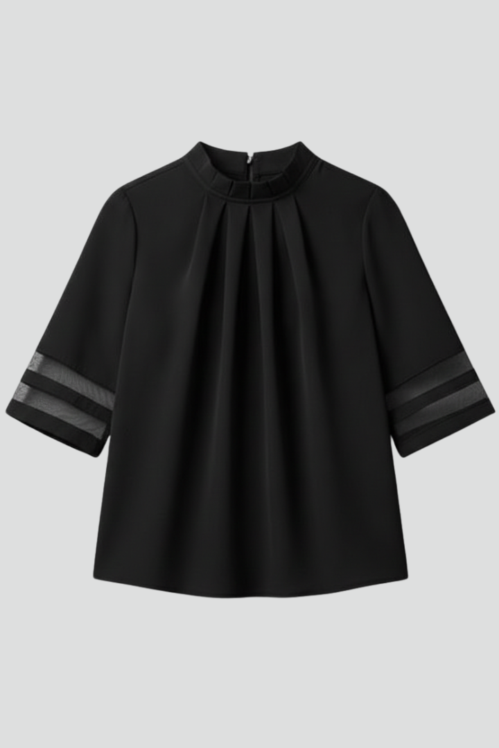 Women’s T-Shirt with High Neck and Mesh Sleeves