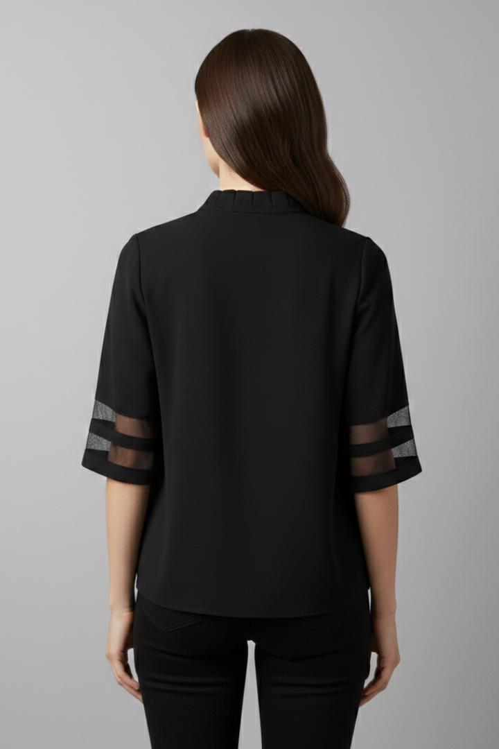 Women’s T-Shirt with High Neck and Mesh Sleeves
