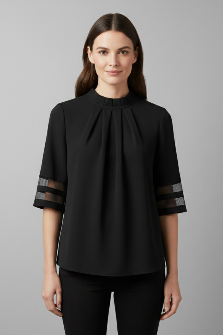 Women’s T-Shirt with High Neck and Mesh Sleeves