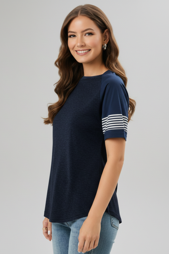 Women’s T-Shirt with Raglan Sleeves and Striped Cuffs