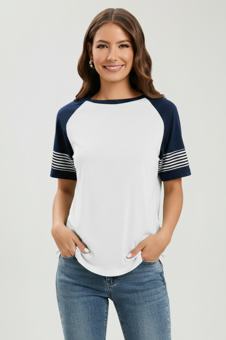 Women’s T-Shirt with Raglan Sleeves and Striped Cuffs