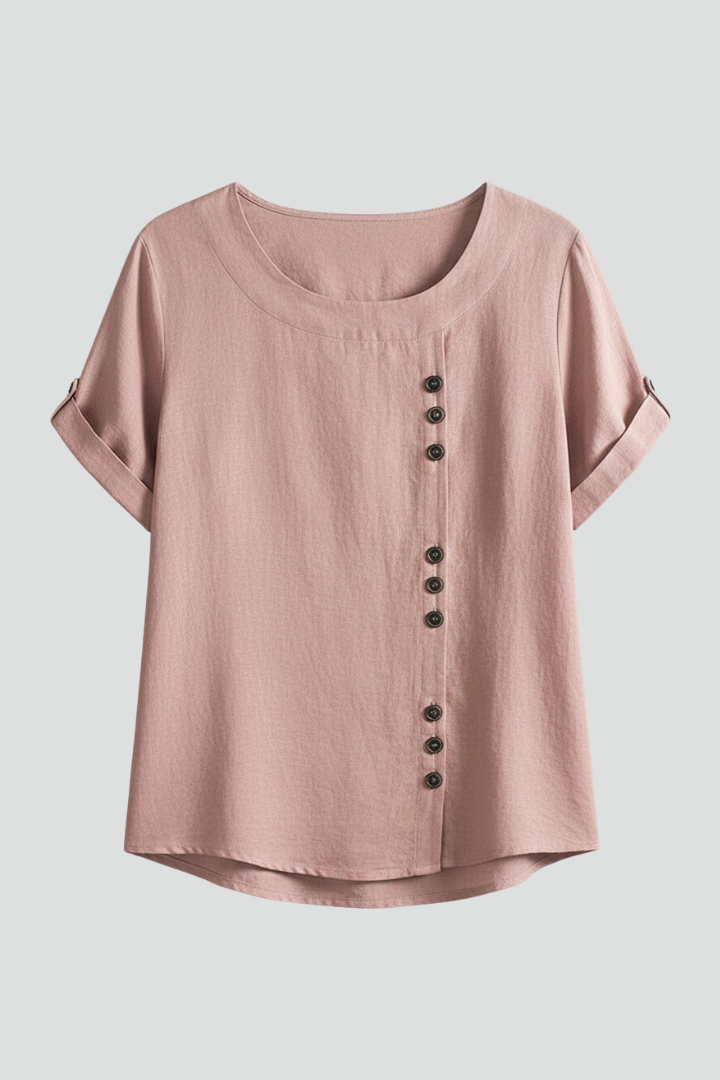 Women’s T-Shirt with Round Neckline and Button Front