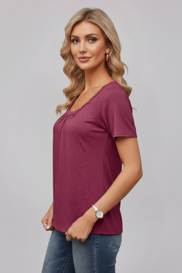 Women’s T-Shirt with Round Neckline and Buttons