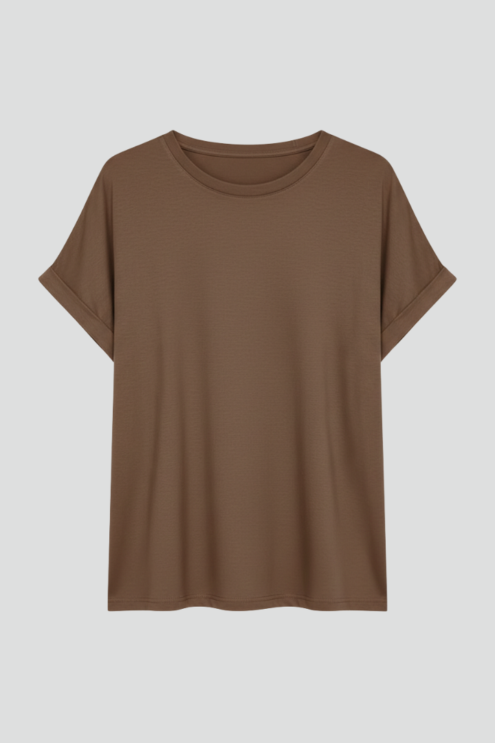 Women’s T-Shirt with Round Neckline and Cuffed Sleeves