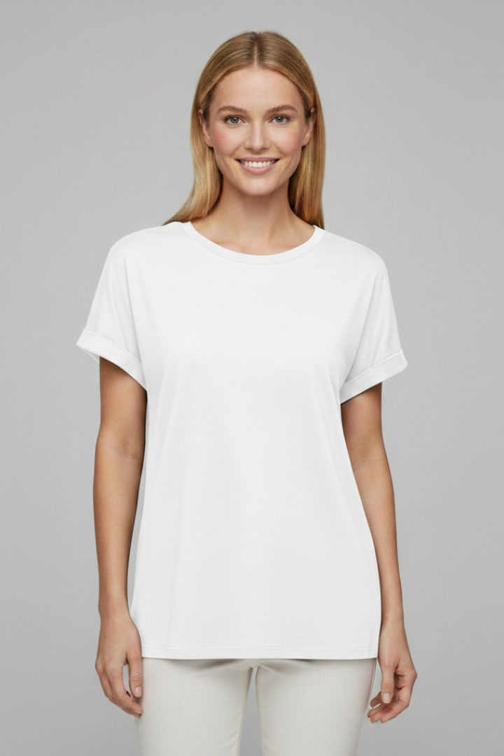 Women’s T-Shirt with Round Neckline and Cuffed Sleeves