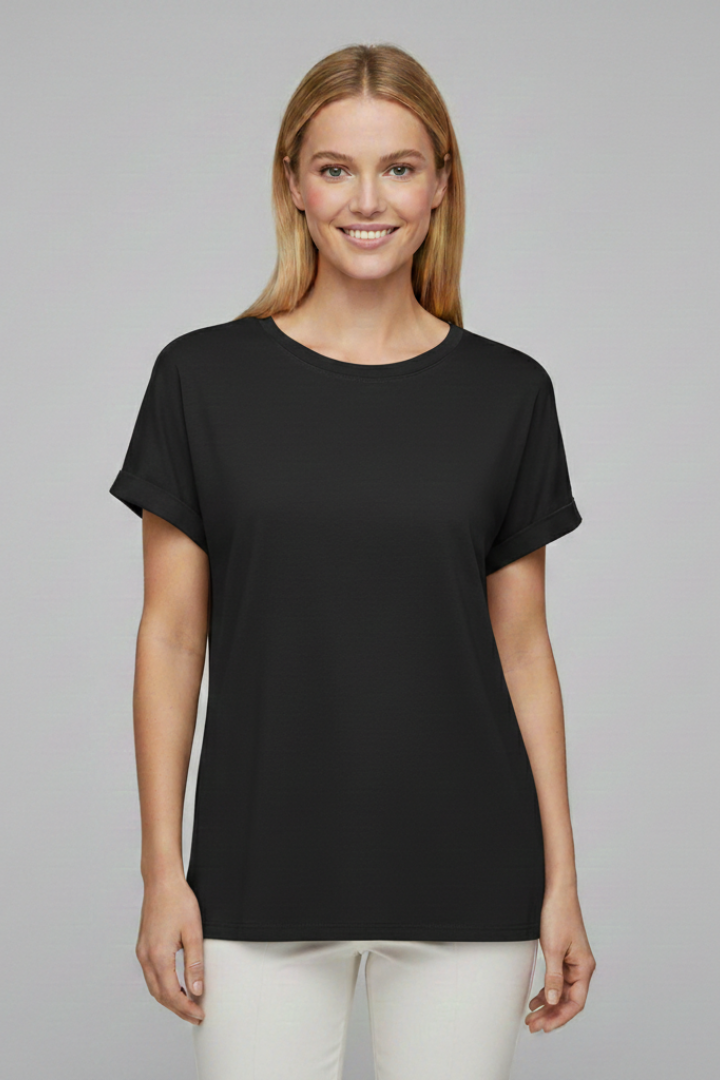 Women’s T-Shirt with Round Neckline and Cuffed Sleeves