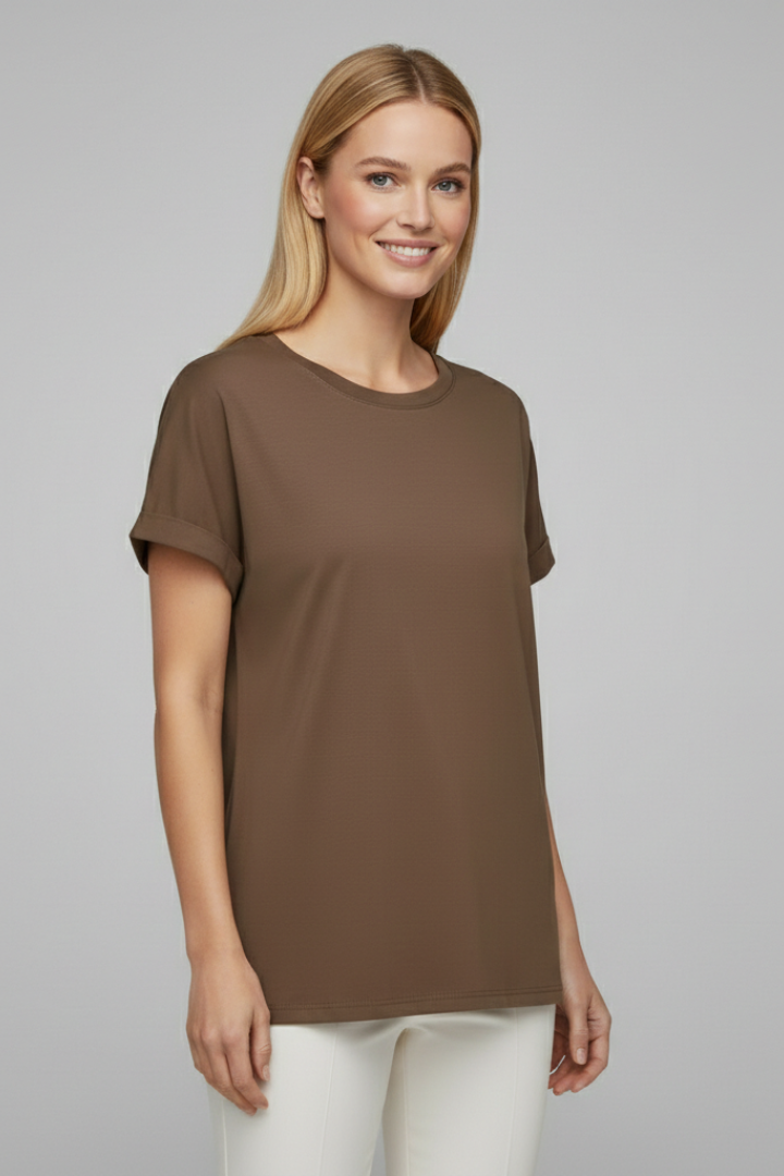Women’s T-Shirt with Round Neckline and Cuffed Sleeves