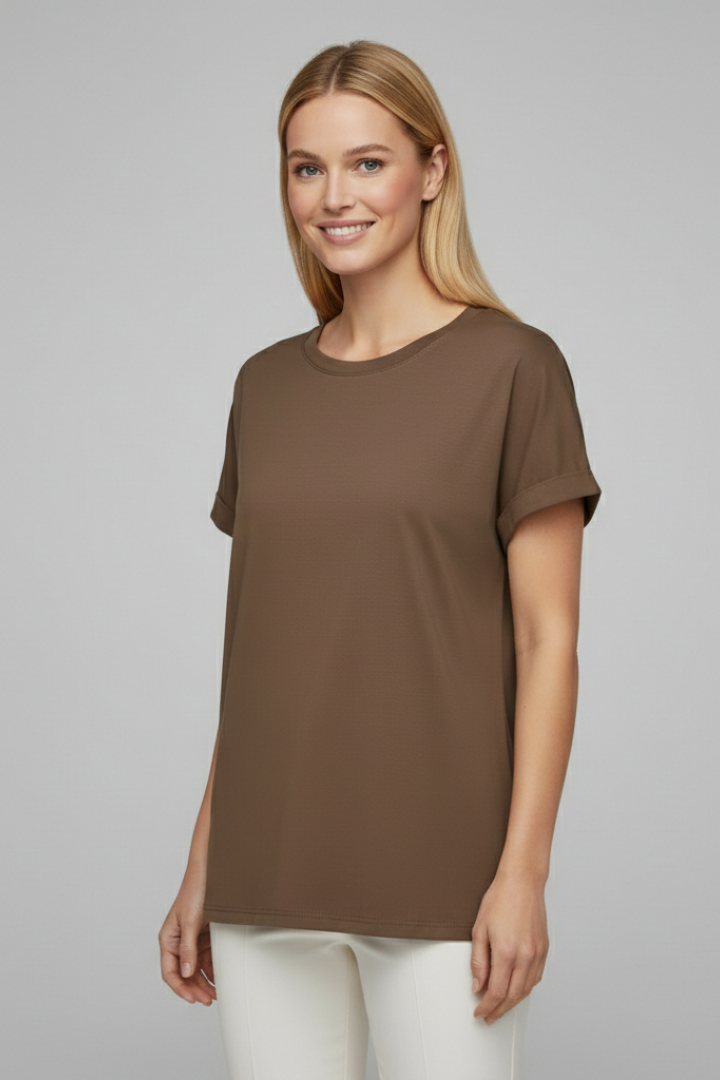 Women’s T-Shirt with Round Neckline and Cuffed Sleeves