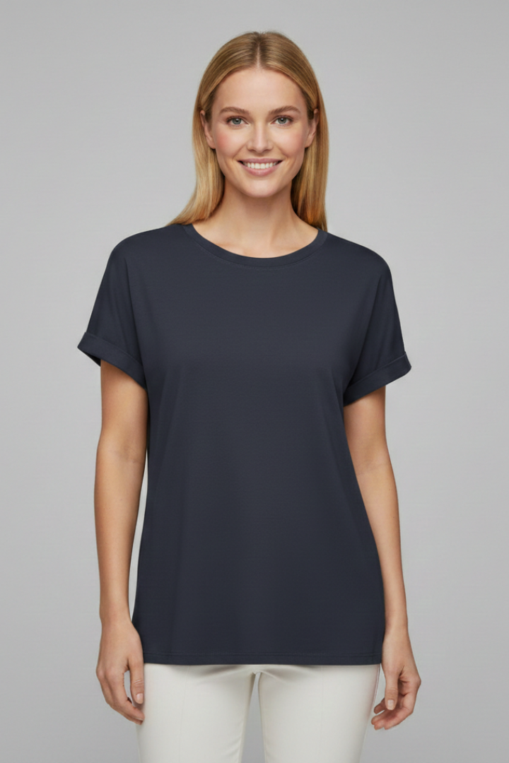 Women’s T-Shirt with Round Neckline and Cuffed Sleeves
