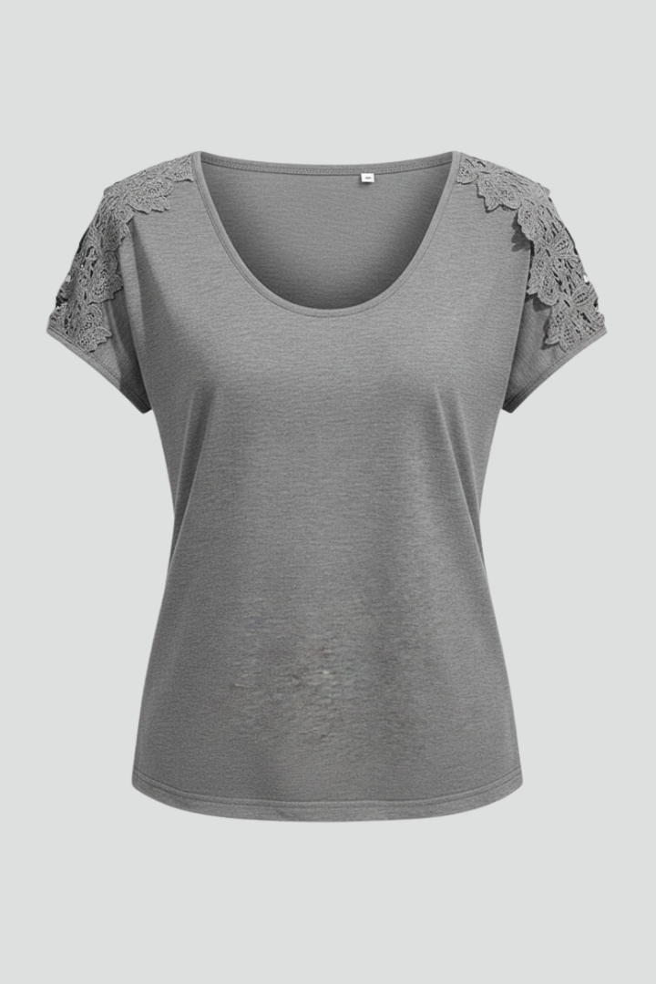 Women’s T-Shirt with Round Neckline and Lace Shoulders